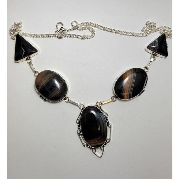 Striking Black Agate Necklace - Sterling Silver Statement Jewelry - Picture 2 of 10